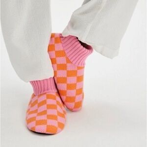 Free People Pink and Orange Checkered bootie Slippers